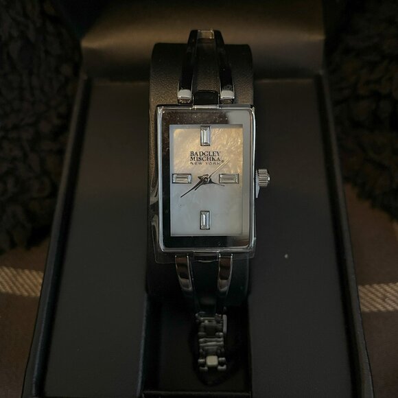 Badgley Mischka Women’s Silver Rectangular Dress Watch (NIB) - Picture 1 of 4